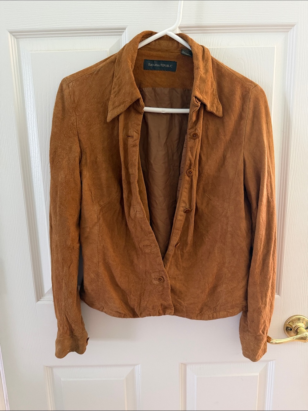 Banana Republic Suede Button-Front Jacket in Cognac Brown